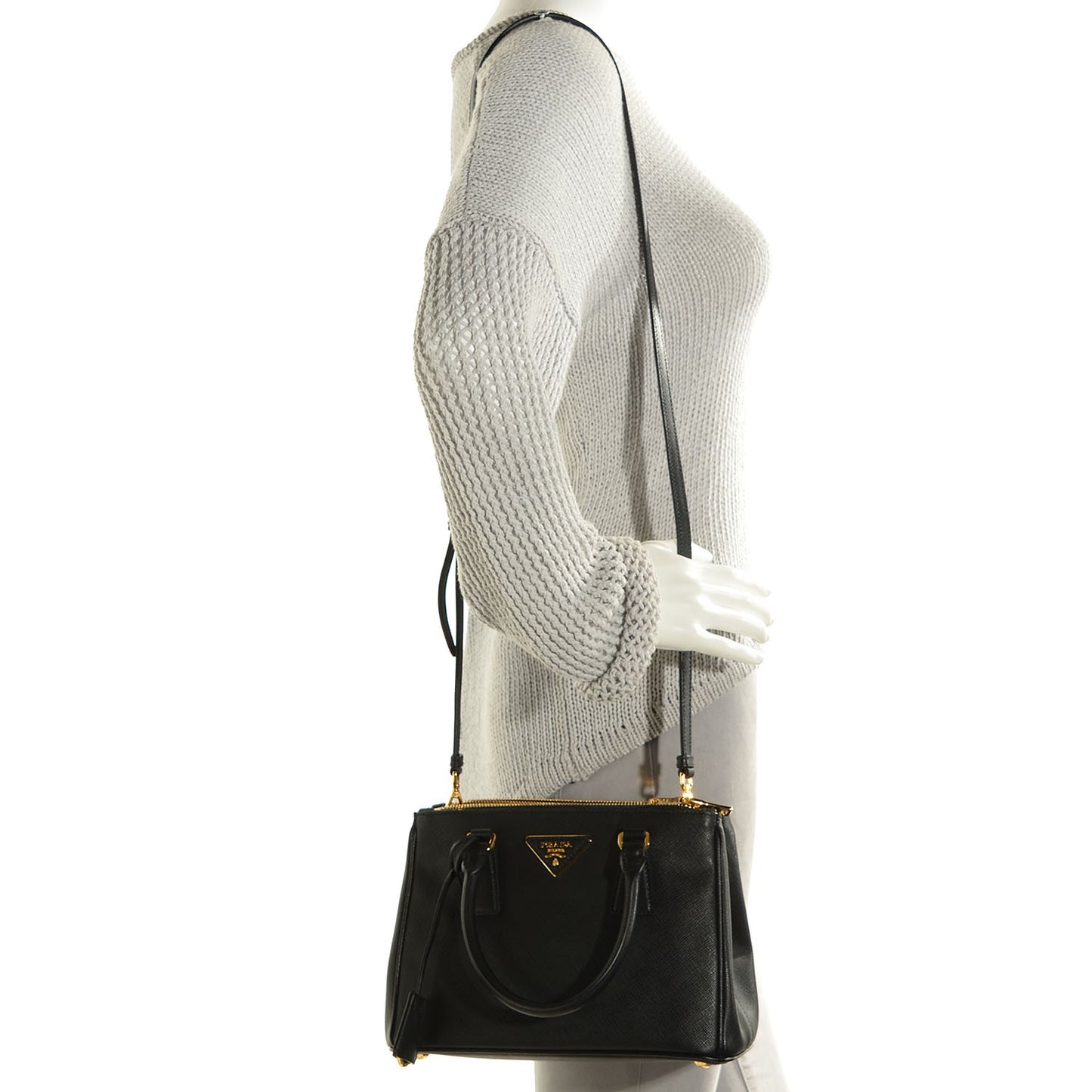 Saffiano Lux Small Double Zip Tote Nero Black