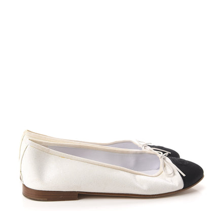 Chanel Fabric Glitter Grosgrain Cap Toe CC Ballerina Flats 41 White Black 4 of 13
