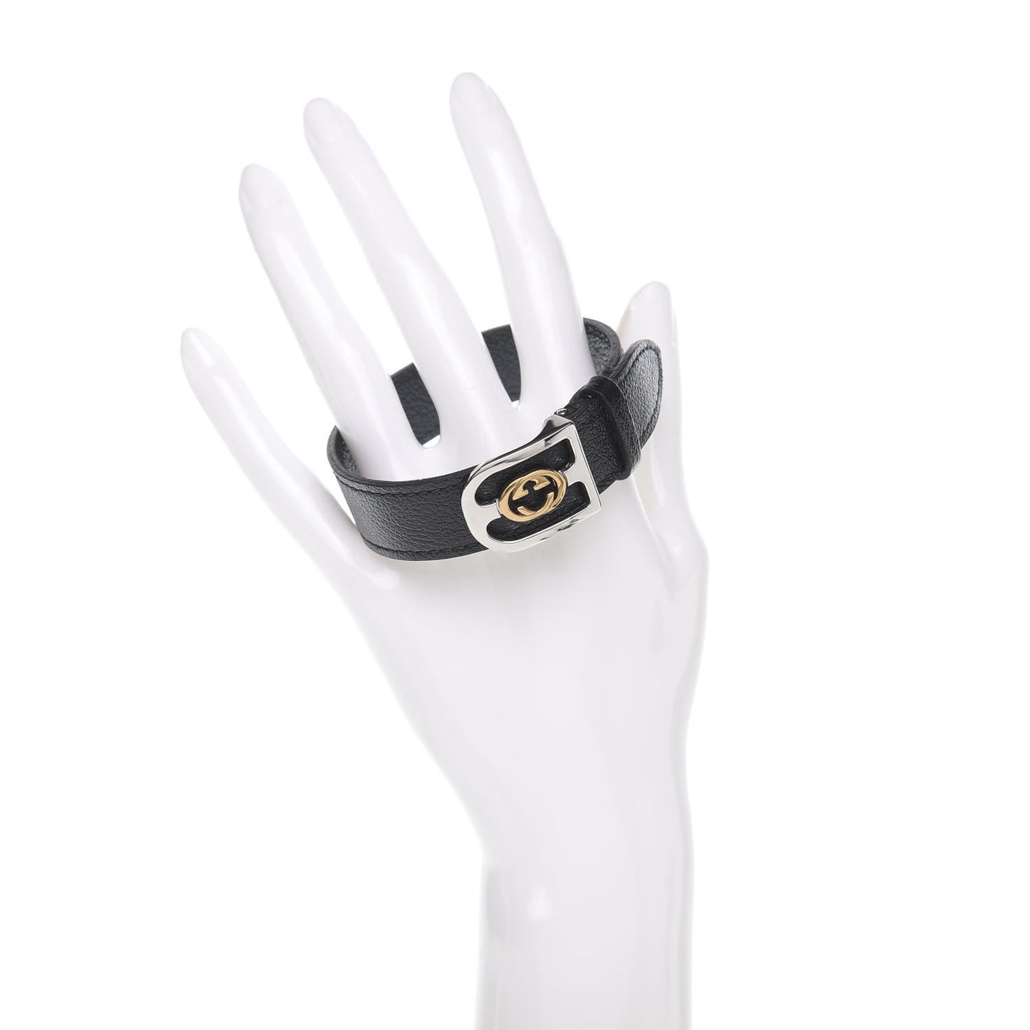 Stainless Steel 18K Yellow Gold Calfskin Interlocking G Bracelet Black