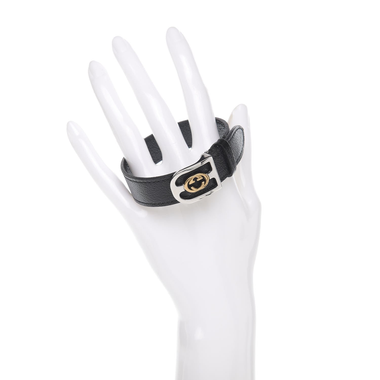 Gucci Stainless Steel 18K Yellow Gold Calfskin Interlocking G Bracelet Black 2 of 5