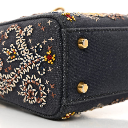 Christian Dior Denim Embroidered Beaded Mini Lady Dior Blue Multicolor 9 of 10
