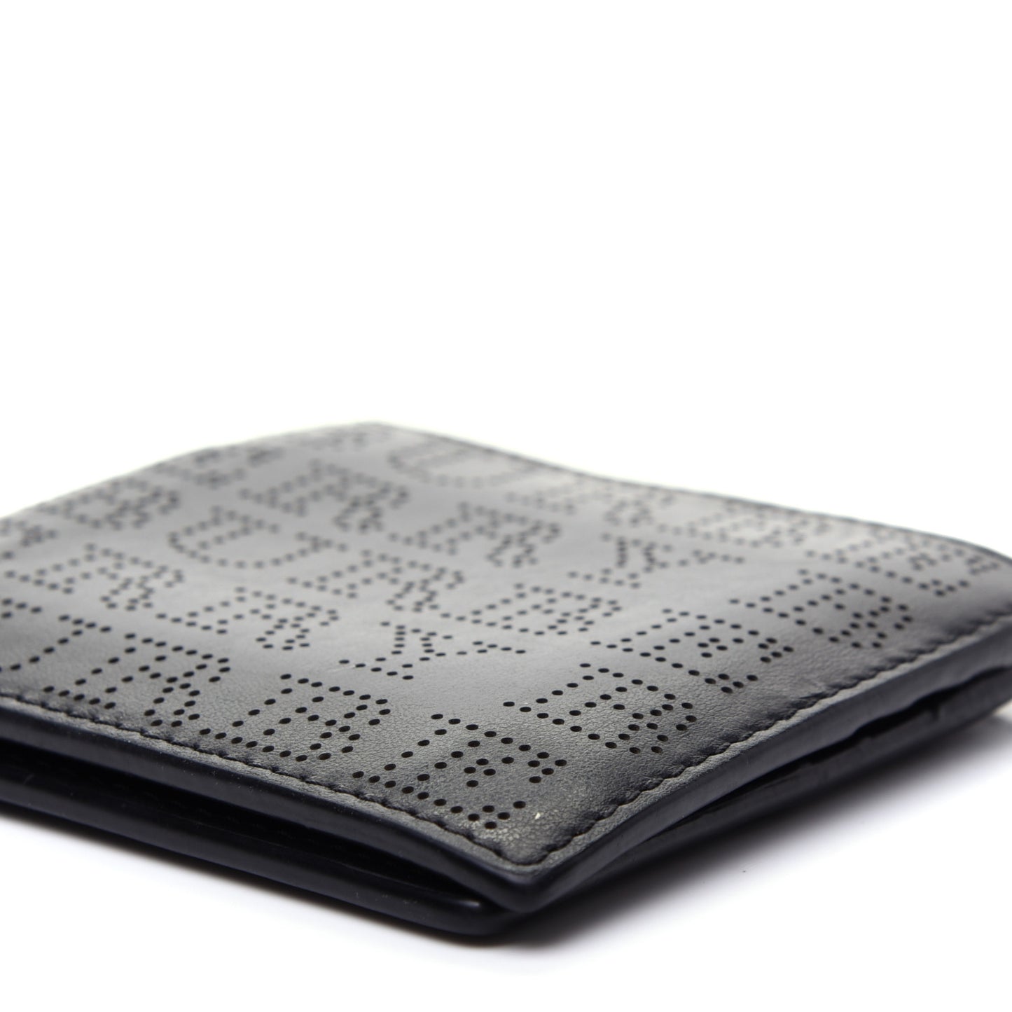 Calfskin Perforated Bi-Fold Wallet Black