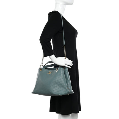 Chanel Calfskin Stitched Large Chevron Chic Shopping Bag Blue 2 of 19