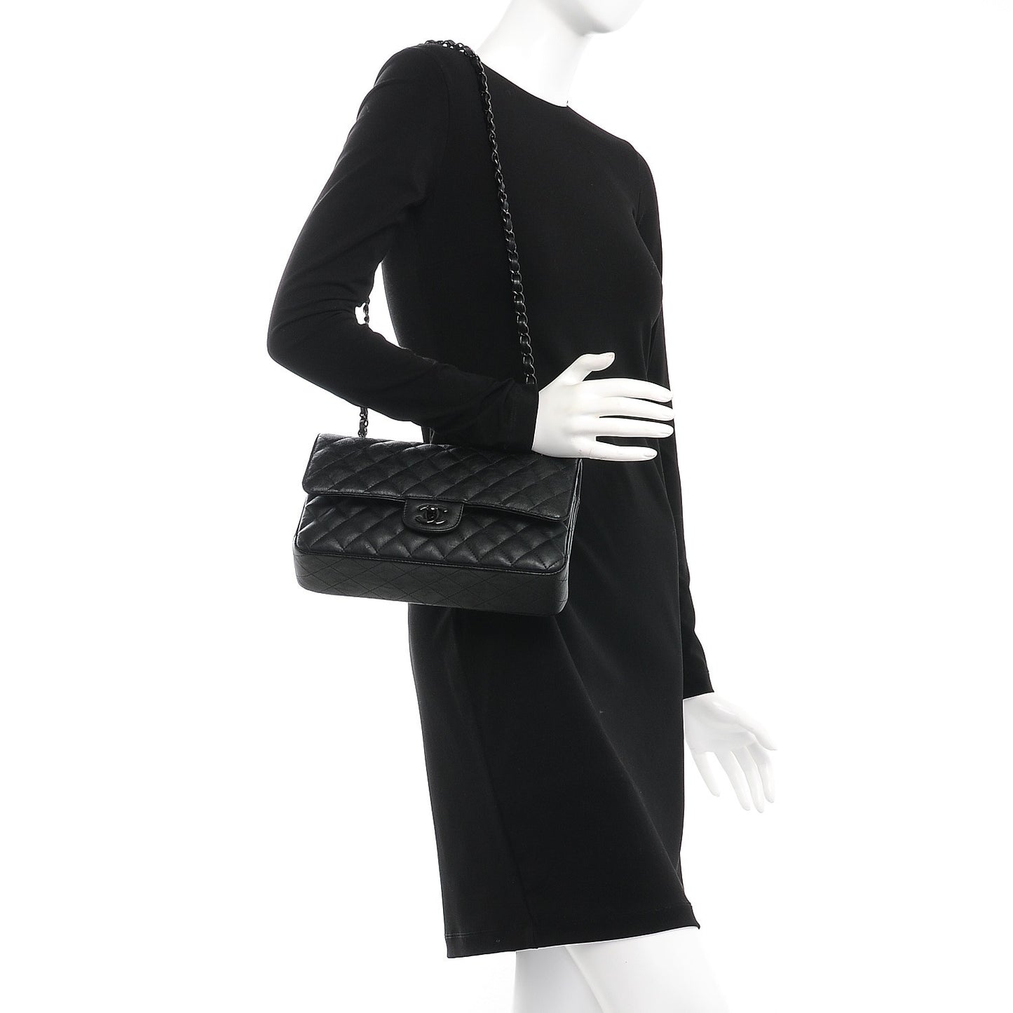 Crumpled Calfskin Quilted Medium Double Flap So Black