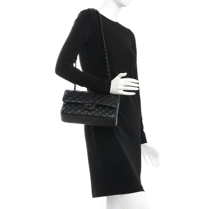 Chanel Crumpled Calfskin Quilted Medium Double Flap So Black 3 of 8