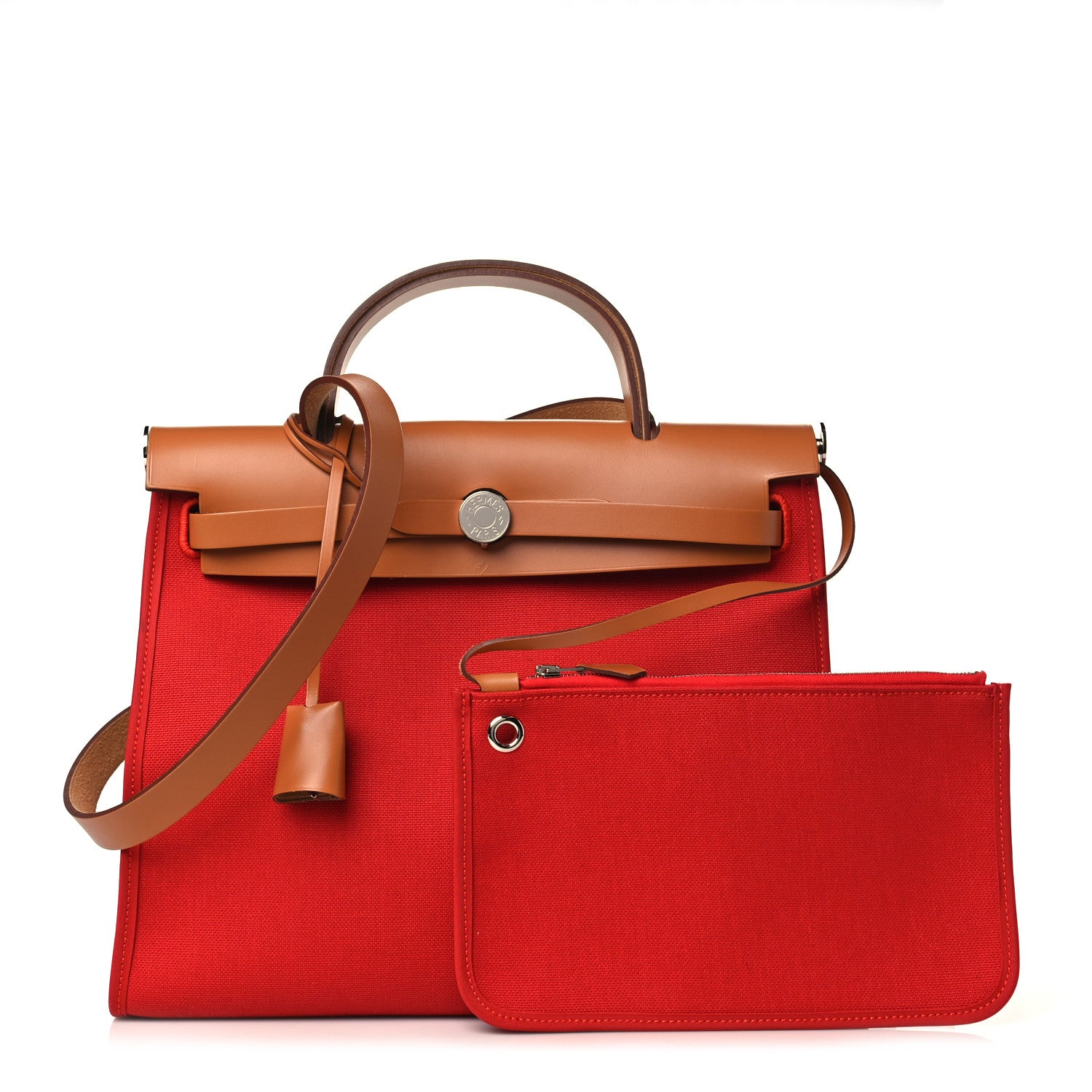 Hermes Vache Hunter Toile Herbag Zip 31 PM Rouge Tomate Natural 1 of 11