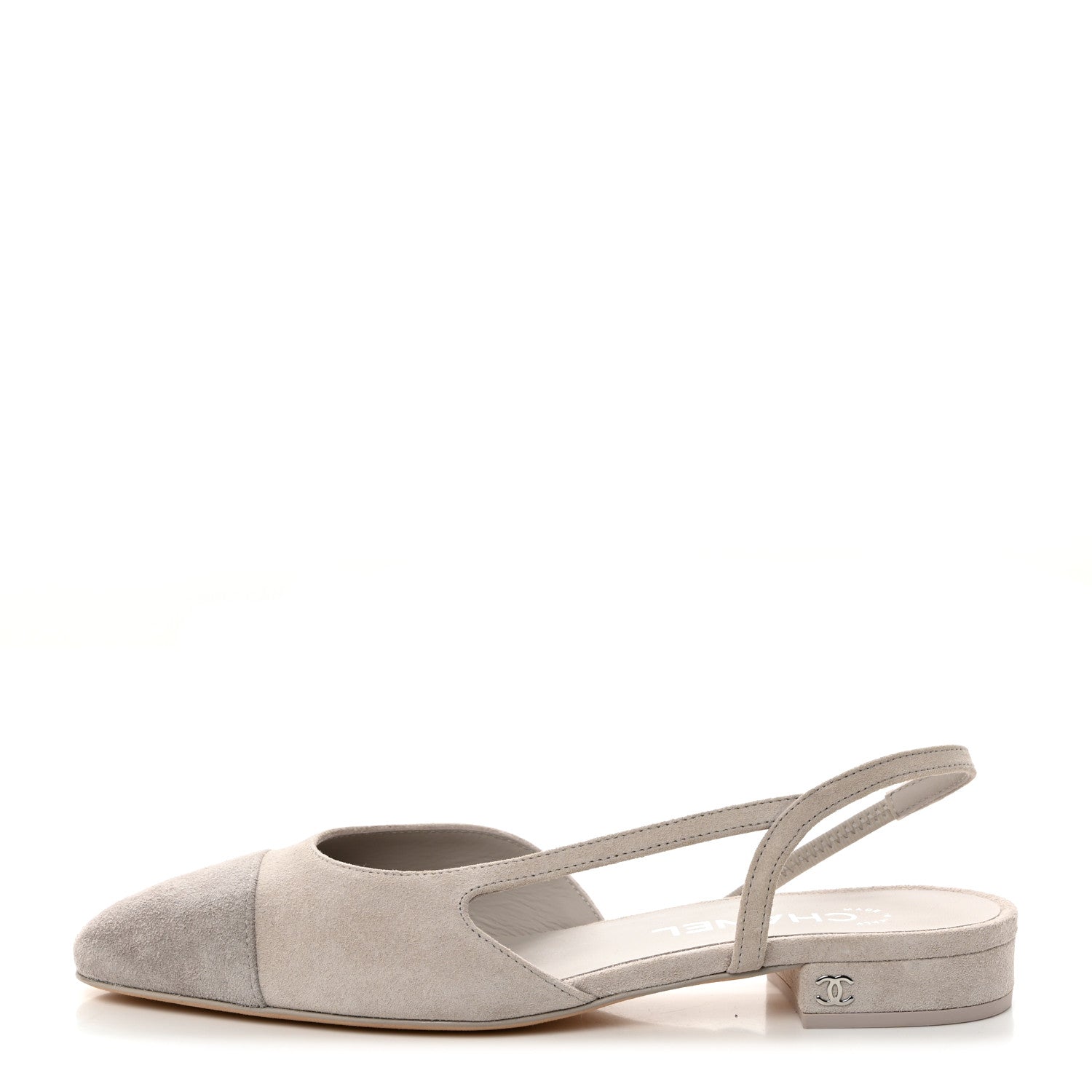 Chanel Suede Cap Toe CC Coco Slingback Pumps 38 Light Grey