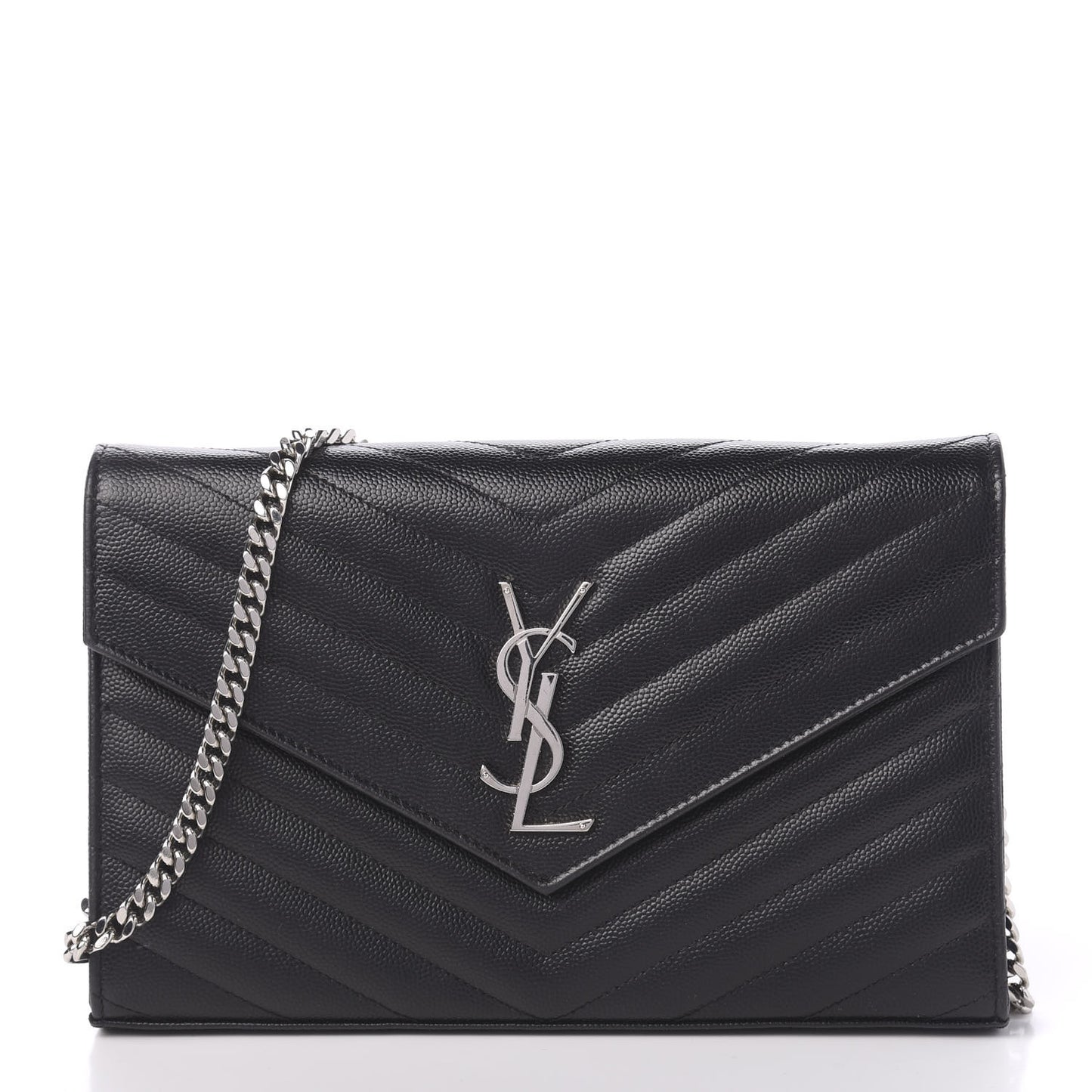 Grain De Poudre Matelasse Chevron Monogram Chain Wallet Black