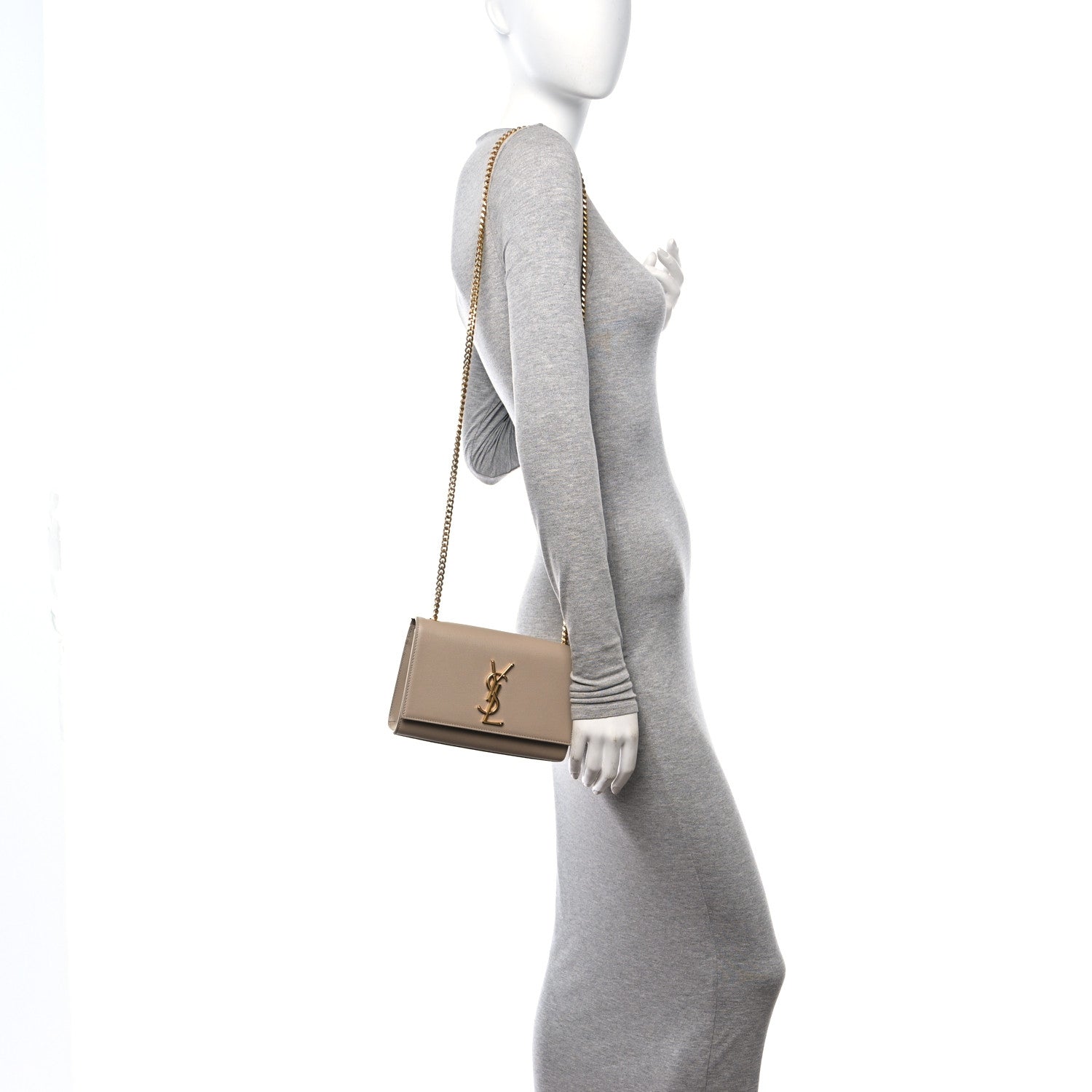Saint Laurent Grain De Poudre Small Monogram Kate Satchel Dark Beige 2 of 15