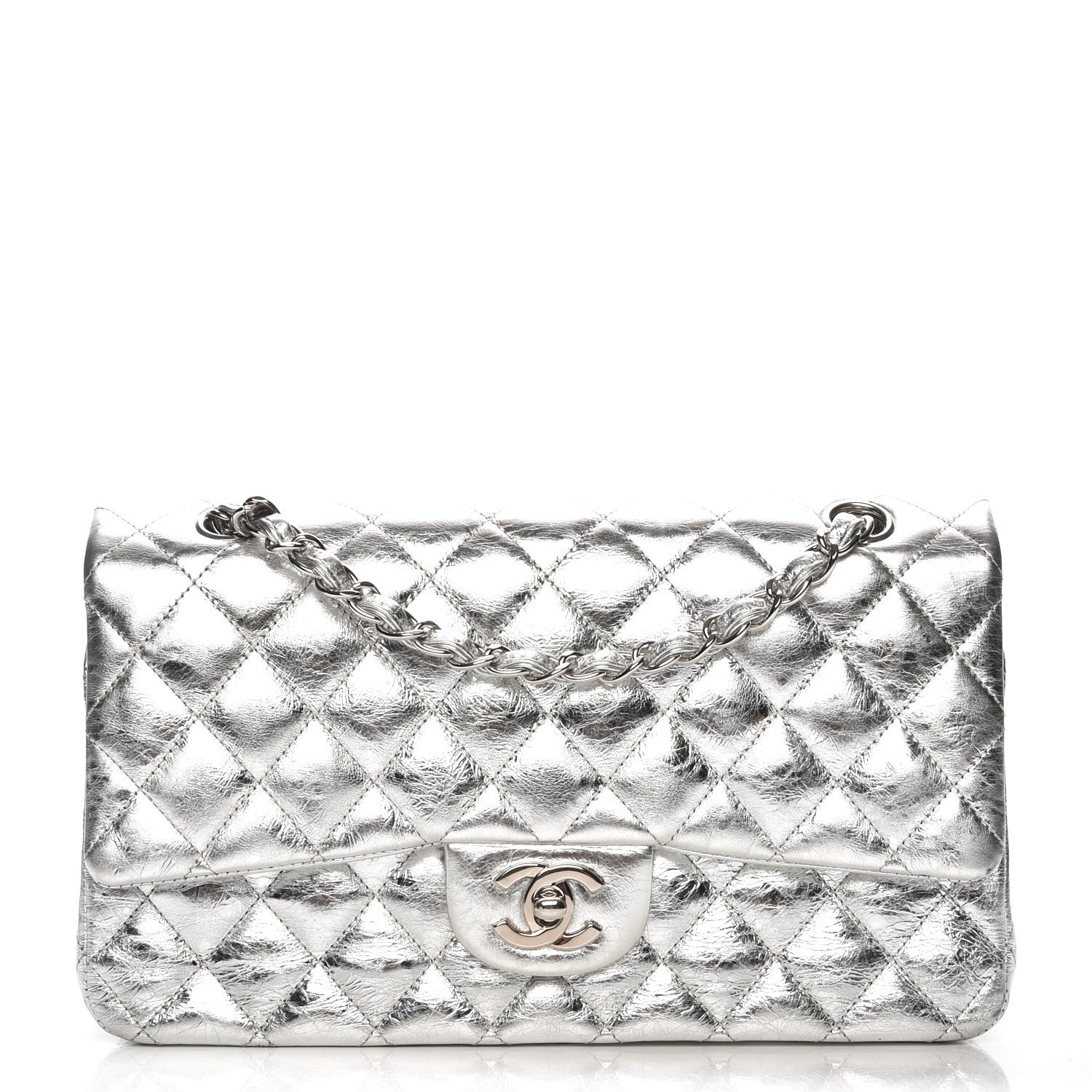 Chanel Metallic Aged Calfskin Quilted Medium Double Flap Silver 1 of 7