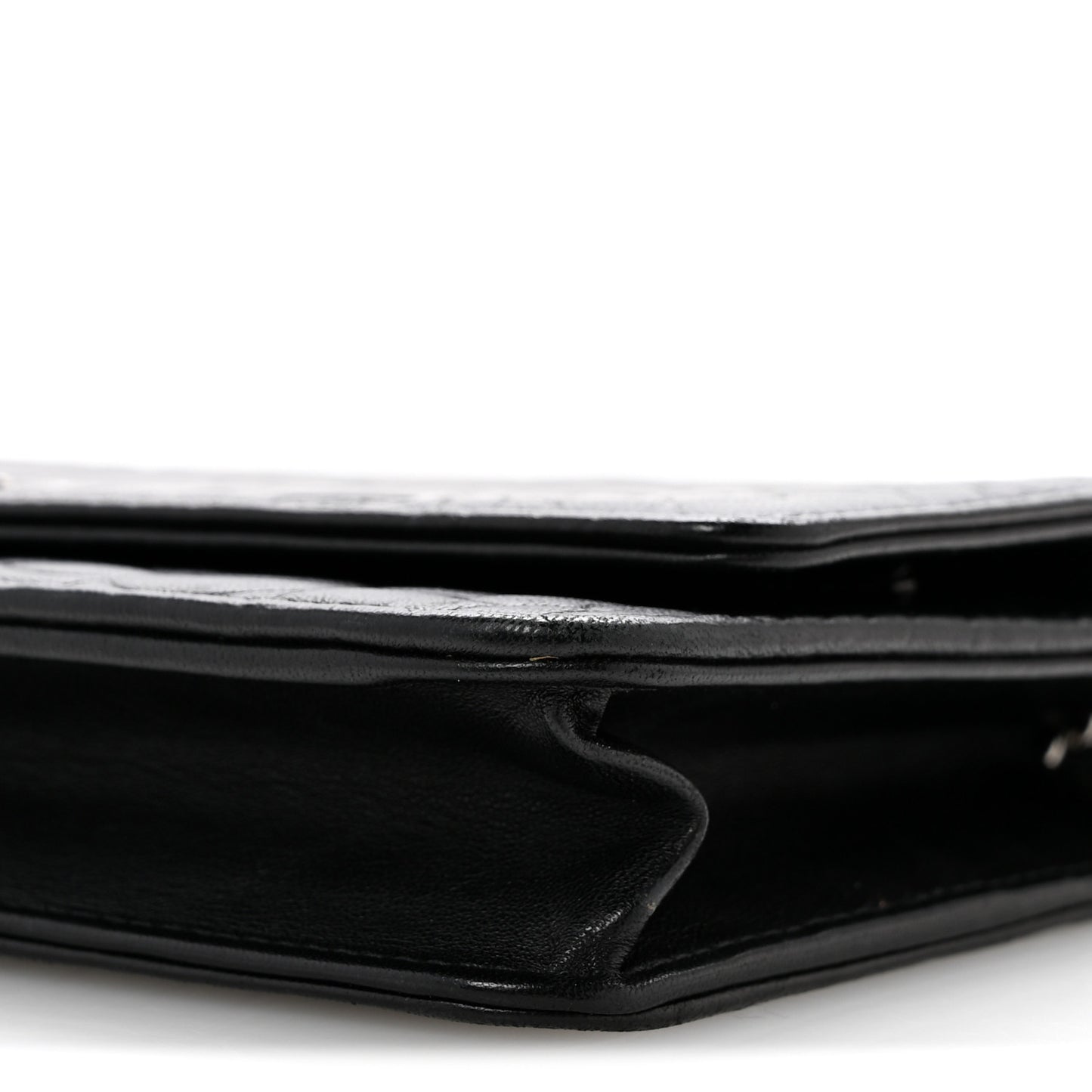 Lambskin Camellia Embossed Wallet On Chain WOC Black