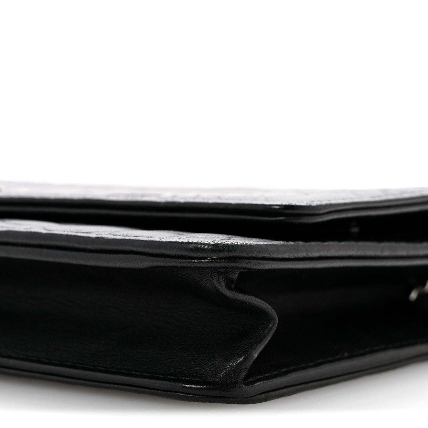 Chanel Lambskin Camellia Embossed Wallet On Chain WOC Black 11 of 15
