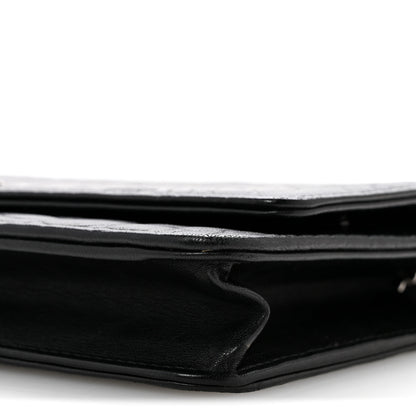 Chanel Lambskin Camellia Embossed Wallet On Chain WOC Black 11 of 15