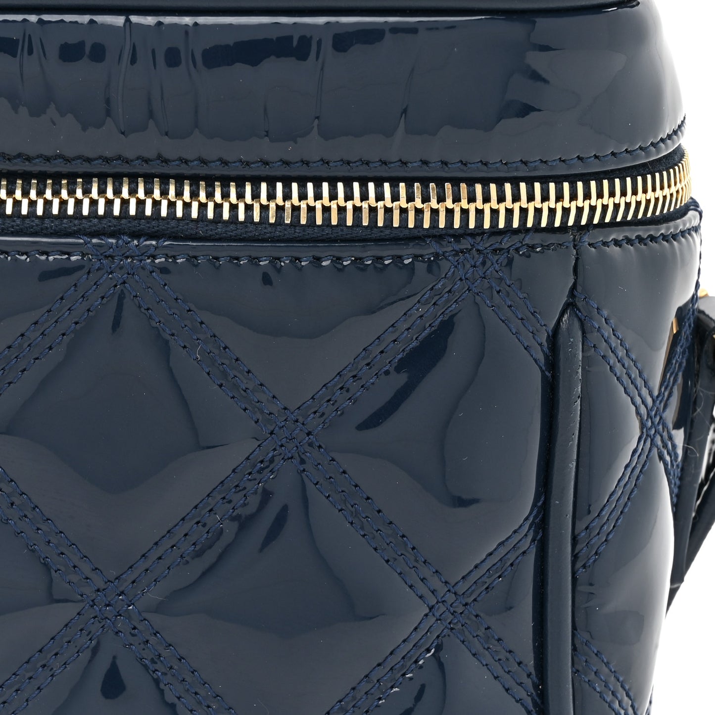 Patent Quilted 80's Vanity Bag Blue