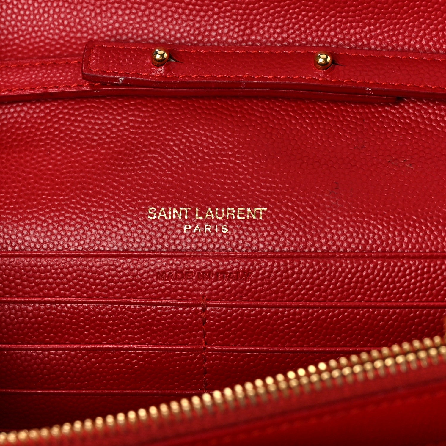 Saint Laurent Grain De Poudre Matelasse Chevron Monogram Chain Wallet Rouge Eros 6 of 14