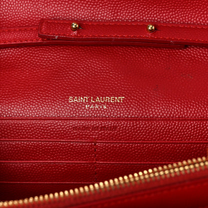 Saint Laurent Grain De Poudre Matelasse Chevron Monogram Chain Wallet Rouge Eros 6 of 14