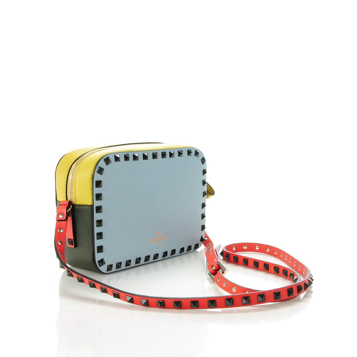 Calfskin Colorblock Rockstud Camera Crossbody Bag Multicolor
