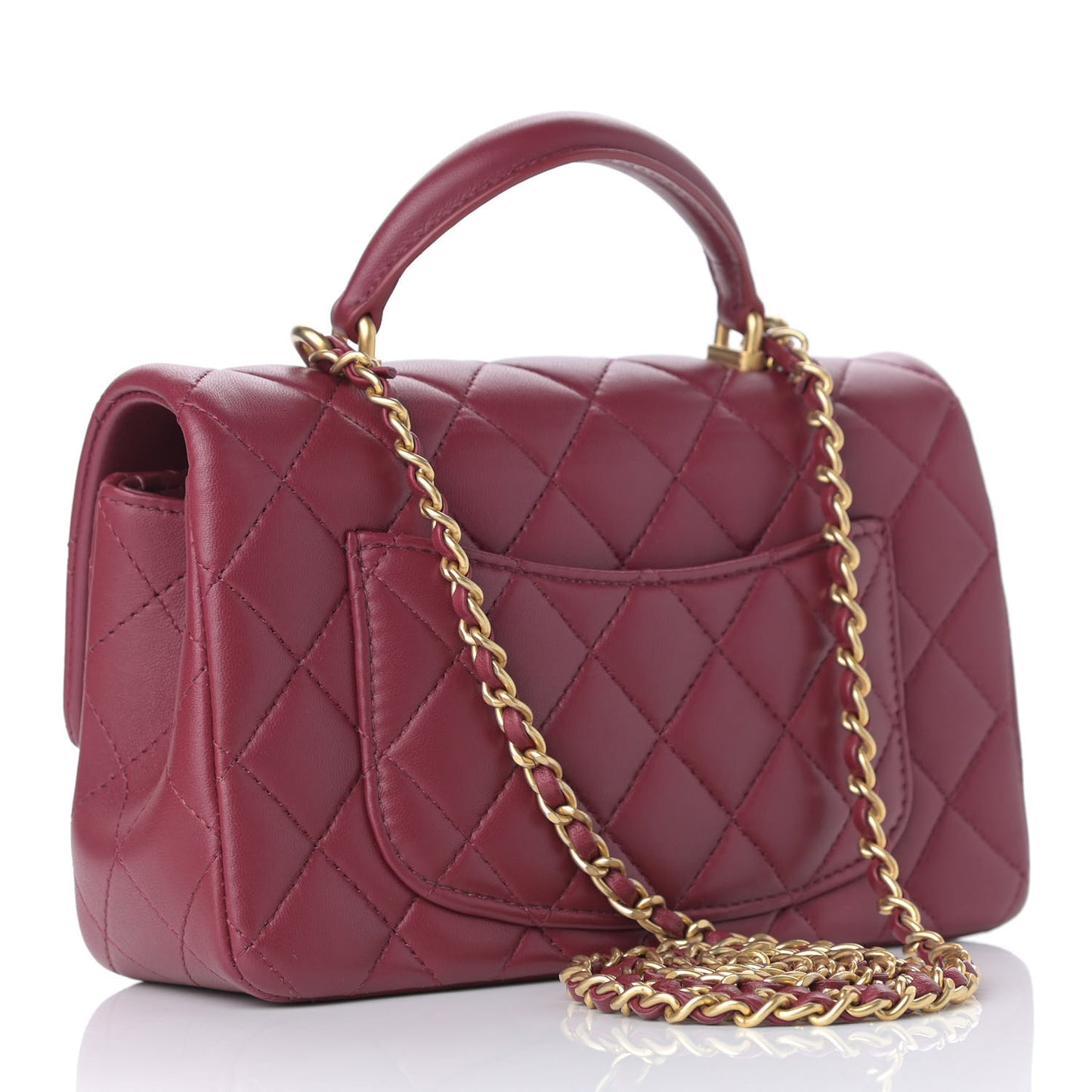 Lambskin Quilted Mini Top Handle Rectangular Flap Burgundy