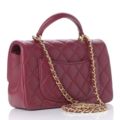 Chanel Lambskin Quilted Mini Top Handle Rectangular Flap Burgundy 2 of 8