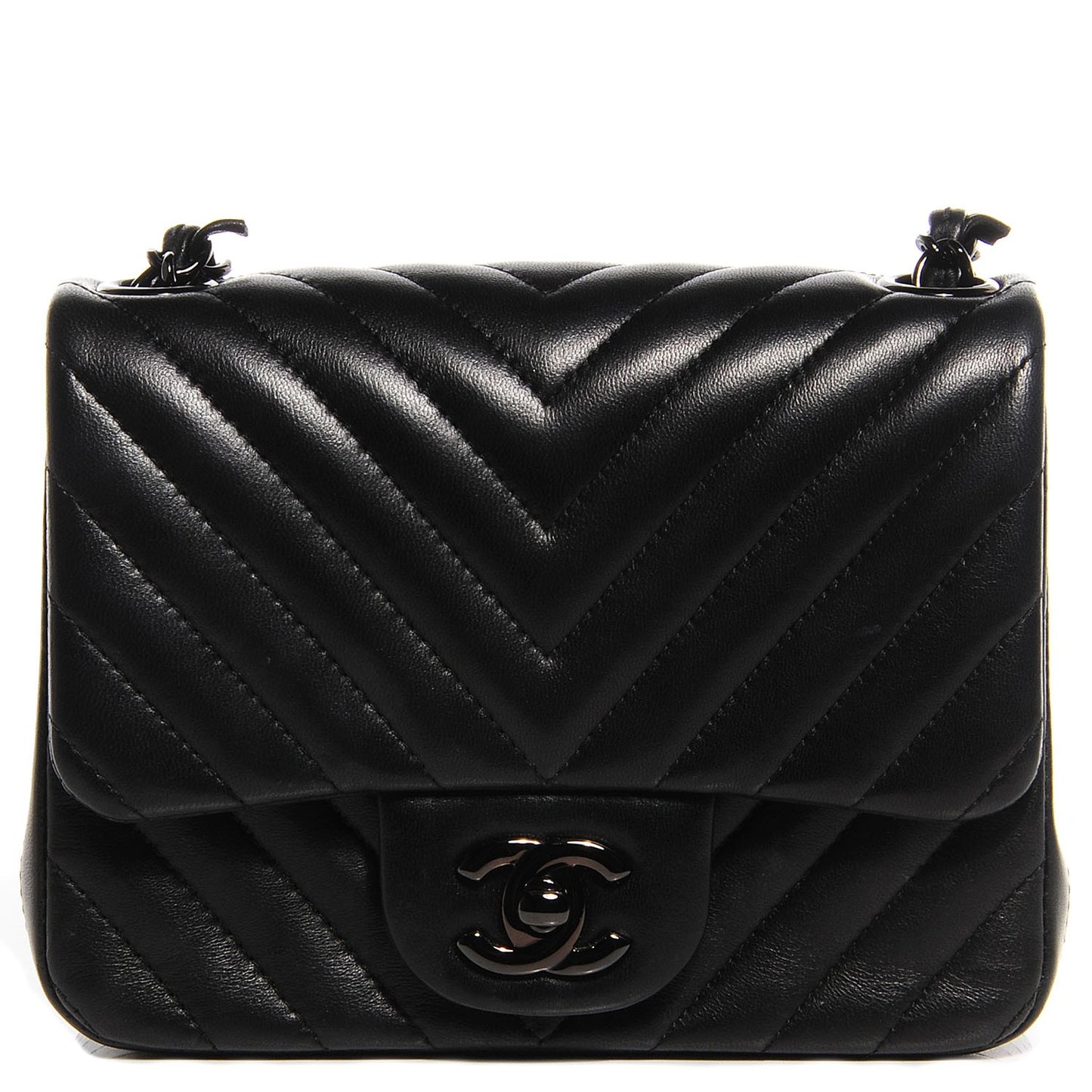 Lambskin Chevron Quilted Mini Square Flap So Black