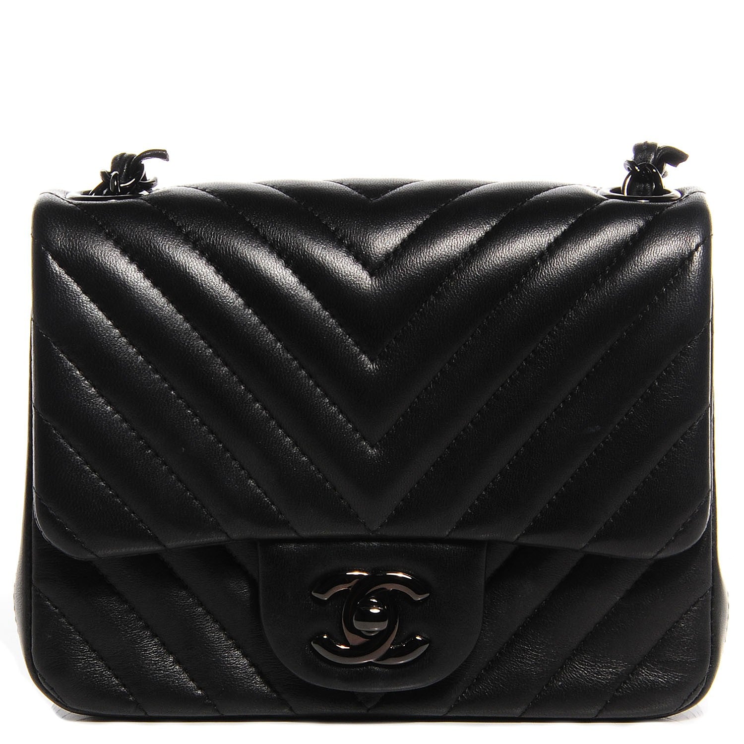 Chanel Lambskin Chevron Quilted Mini Square Flap So Black 1 of 8