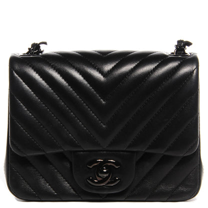 Chanel Lambskin Chevron Quilted Mini Square Flap So Black 1 of 8