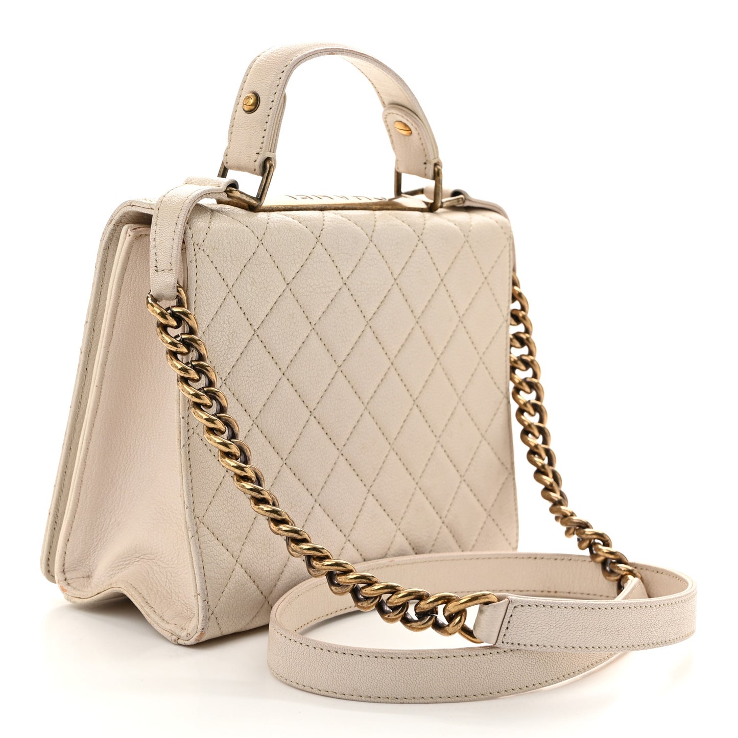 Goatskin Quilted Large Rita Top Handle Flap Beige