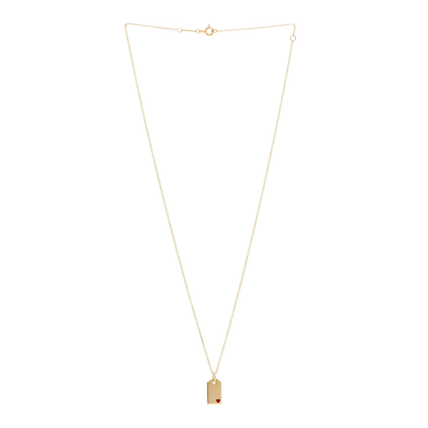 18K Yellow Gold Enamel Mini Tag Heart Pendant Necklace Red