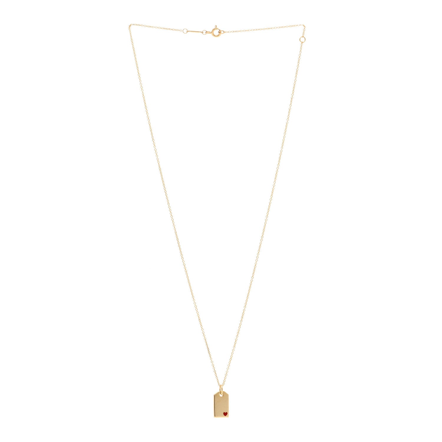Tiffany 18K Yellow Gold Enamel Mini Tag Heart Pendant Necklace Red 3 of 4