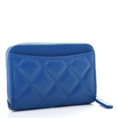 Chanel Lambskin Quilted Zip Around Coin Purse Wallet Blue Pink 3 of 8