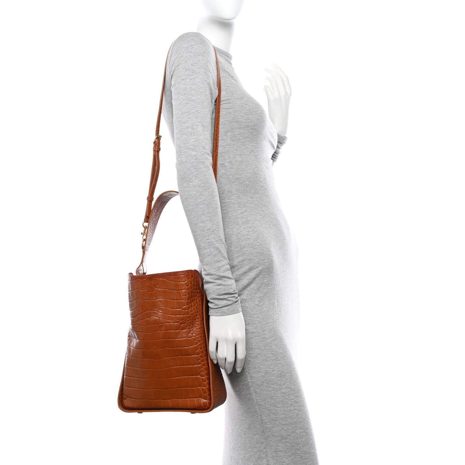 Balenciaga Extra Supple Calfskin Crocodile Embossed Small Tool 2.0 North-South Tote Camel 2 of 15