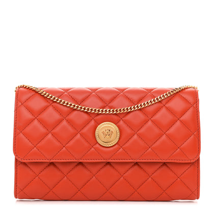 Versace Lambskin Quilted Medusa Wallet On Chain Crossbody Dark Orange 1 of 10