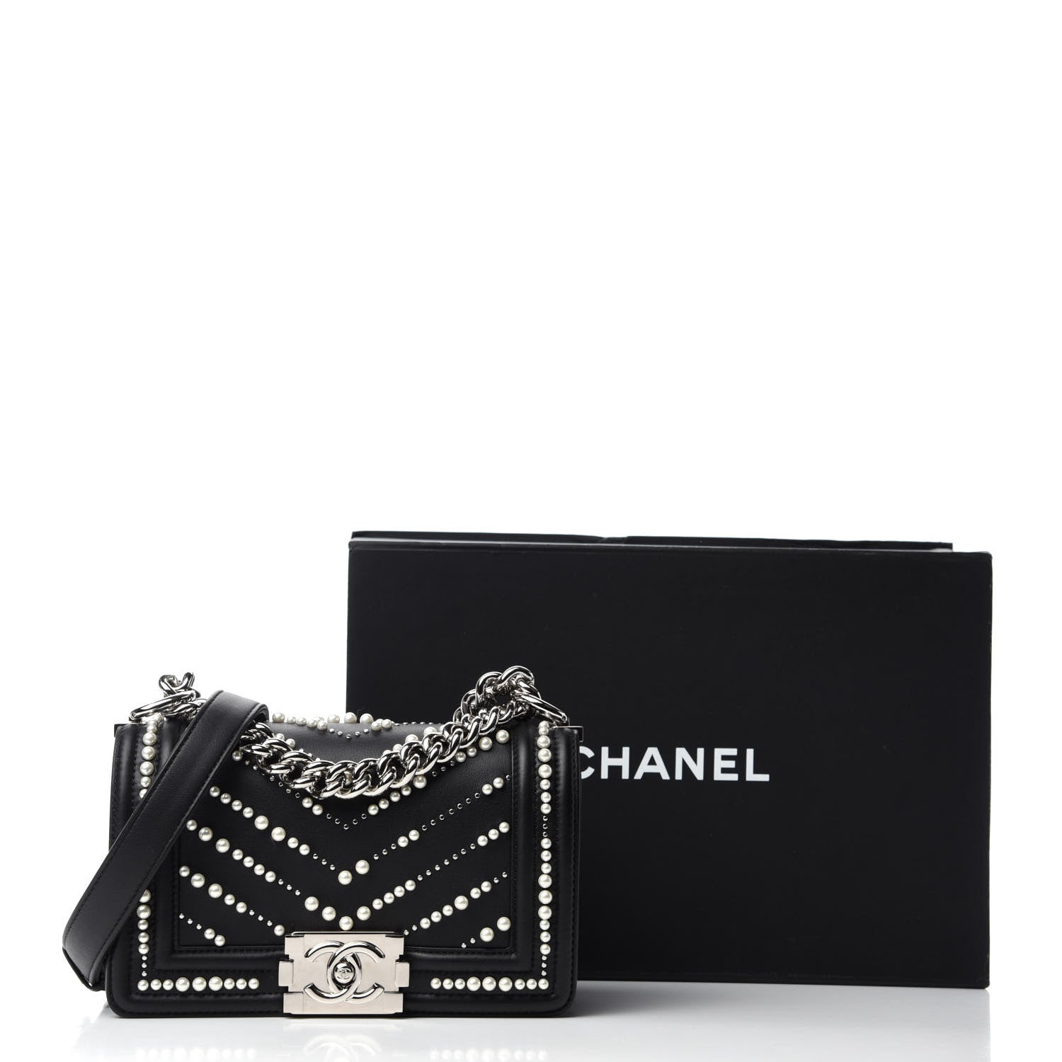 Chanel Calfskin Pearl Chevron Small Boy Flap Black 11 of 11