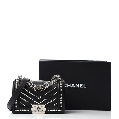 Chanel Calfskin Pearl Chevron Small Boy Flap Black 11 of 11