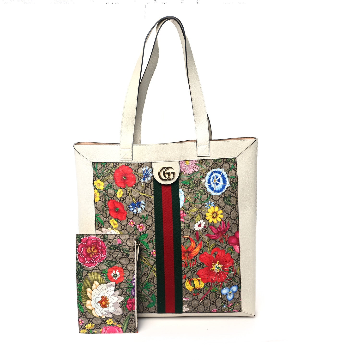 Gucci GG Supreme Monogram Flora Web Ophidia Vertical Shopping Tote White 3 of 13