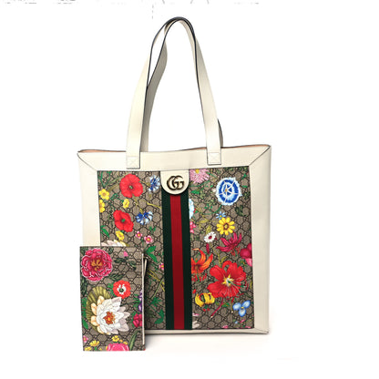 Gucci GG Supreme Monogram Flora Web Ophidia Vertical Shopping Tote White 3 of 13