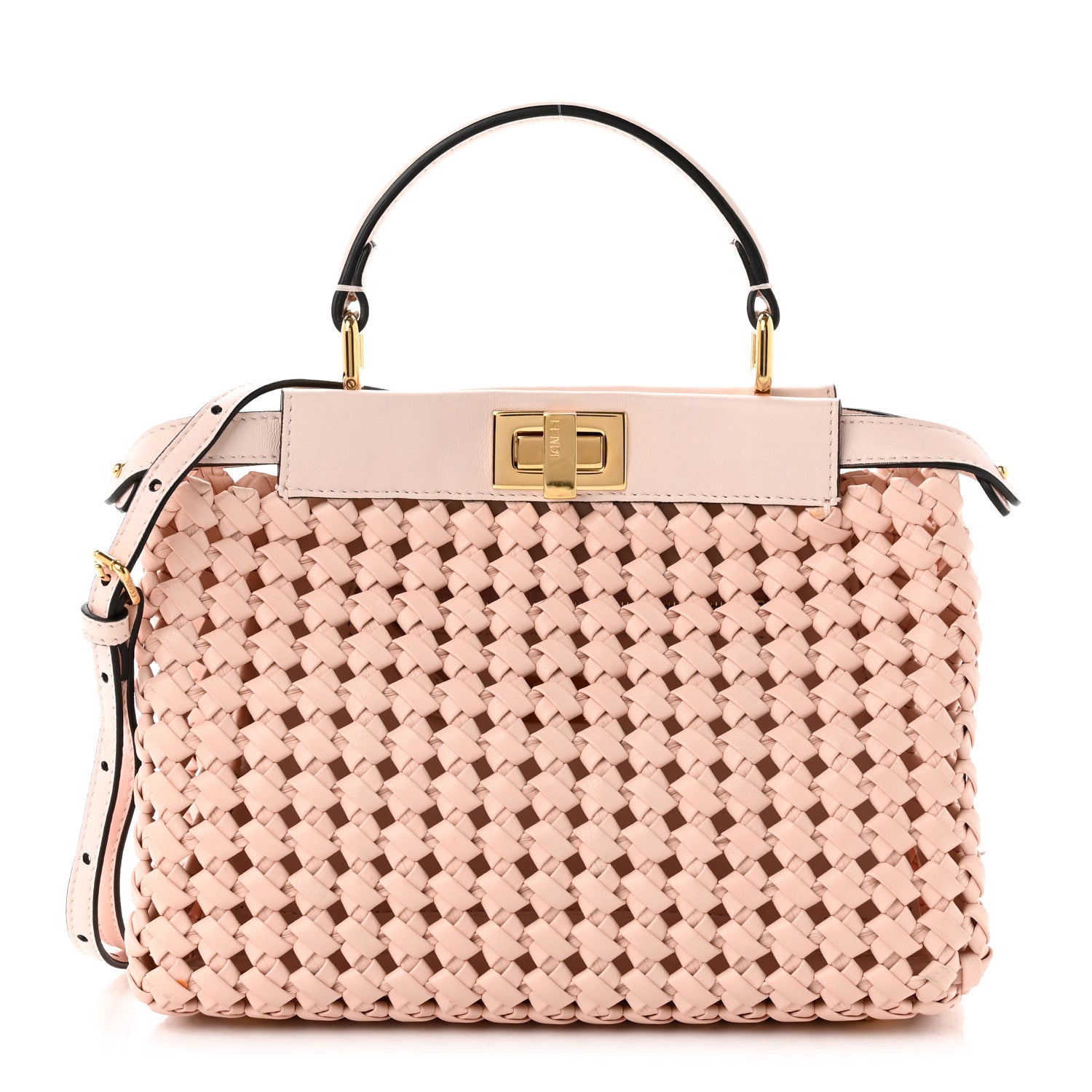 Fendi Nappa Woven Mini Peekaboo Iconic Satchel Rosa Confetto 1 of 11