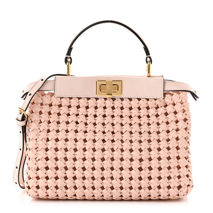 Fendi Nappa Woven Mini Peekaboo Iconic Satchel Rosa Confetto 1 of 11