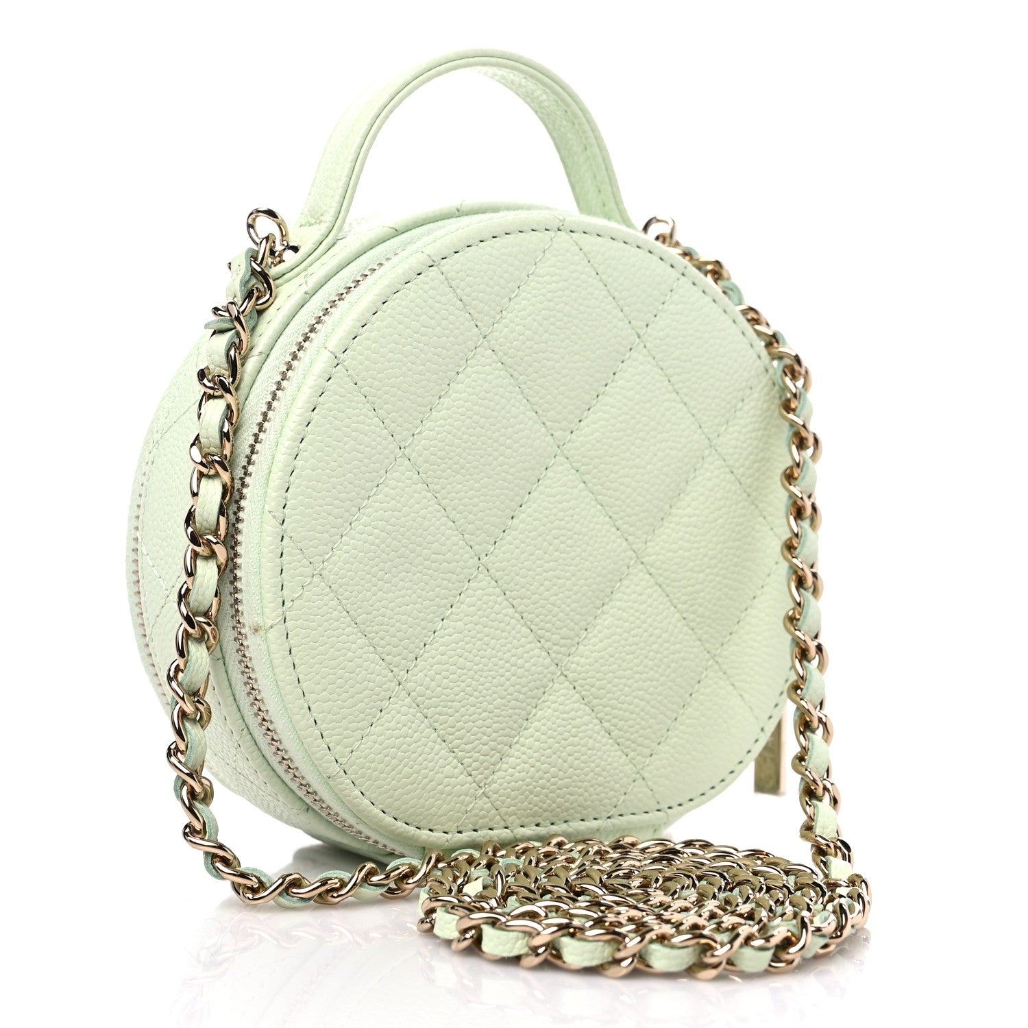 Chanel Caviar Quilted Round Handle With Care Vanity With Chain Light Green 3 of 10