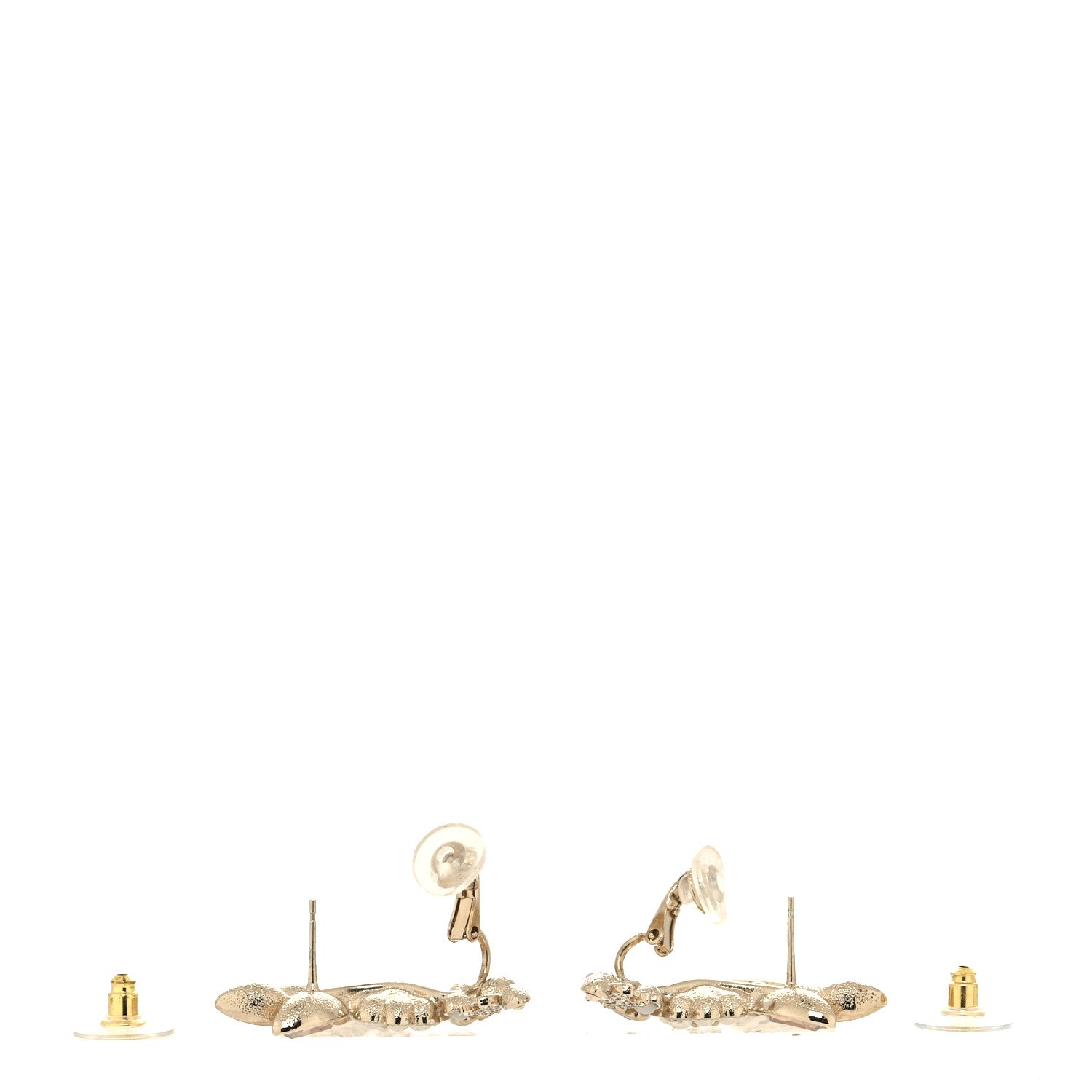 Chanel Pearl Crystal CC Flower Cluster Drop Earrings Gold Light Brown Pearly White 3 of 4