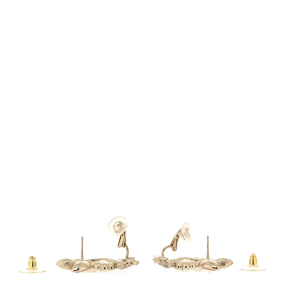 Chanel Pearl Crystal CC Flower Cluster Drop Earrings Gold Light Brown Pearly White 3 of 4