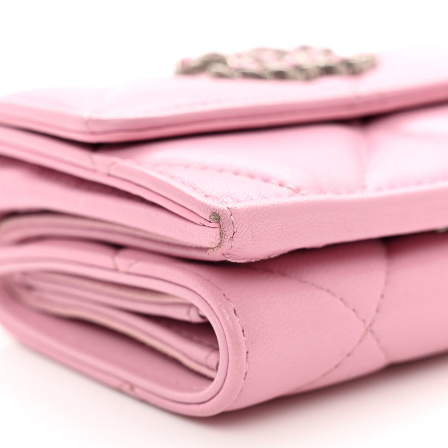 Goatskin Quilted Chanel 19 Small Flap Wallet Pink