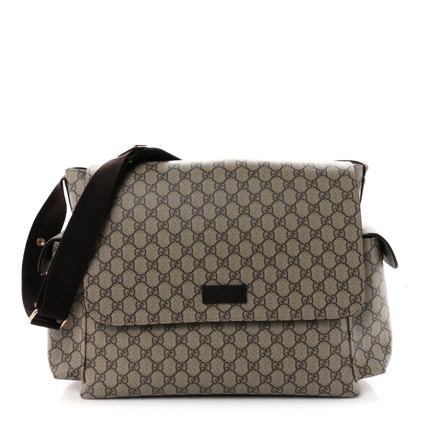 GG Plus Monogram Messenger Diaper Bag Dark Brown
