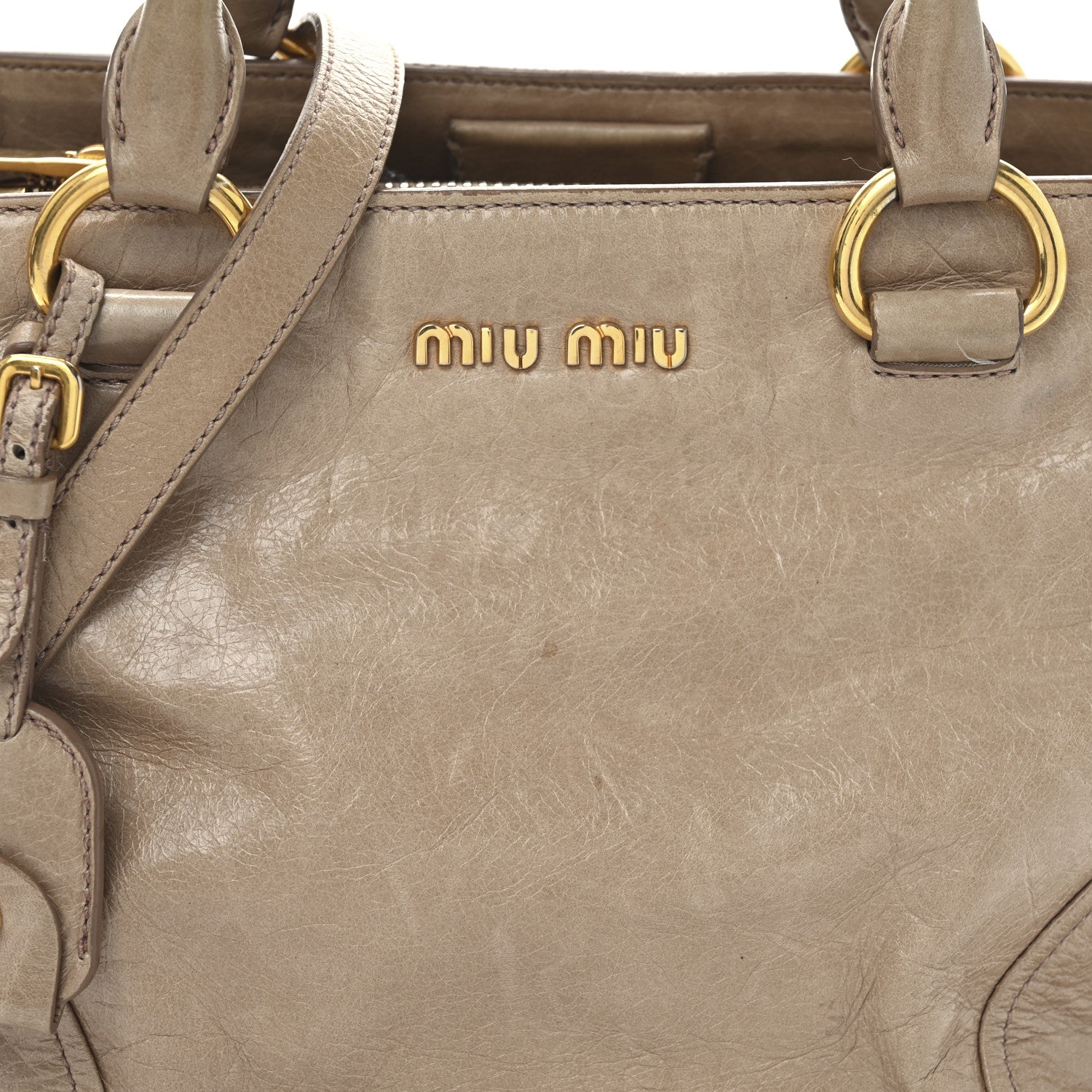 Miu Miu Vitello Shine Top Handle Satchel Cammeo 6 of 9