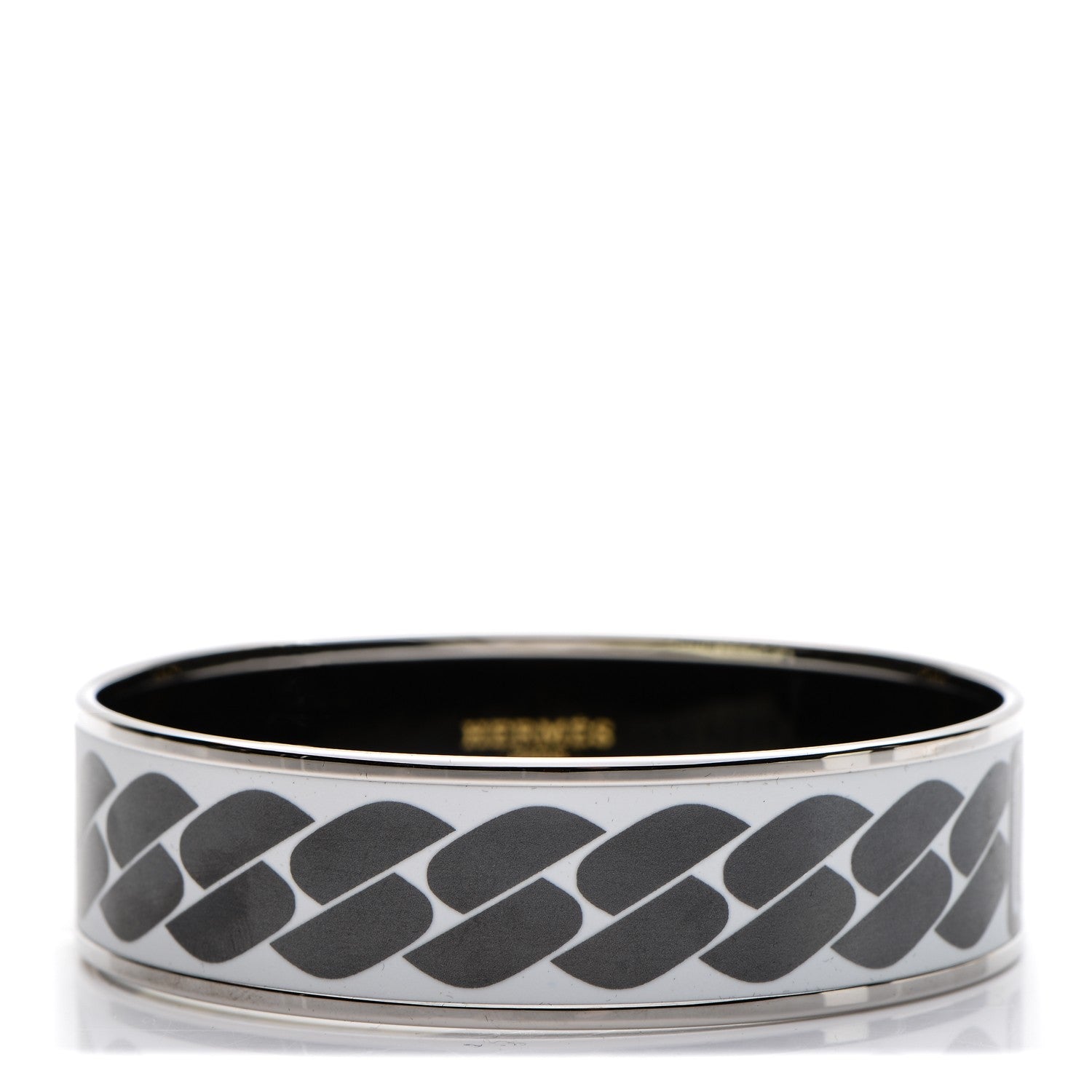 Hermes Enamel Printed Wide Clic C'est Noue Bracelet 70 Blanc Platine 1 of 5