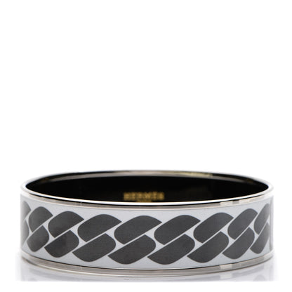Hermes Enamel Printed Wide Clic C'est Noue Bracelet 70 Blanc Platine 1 of 5