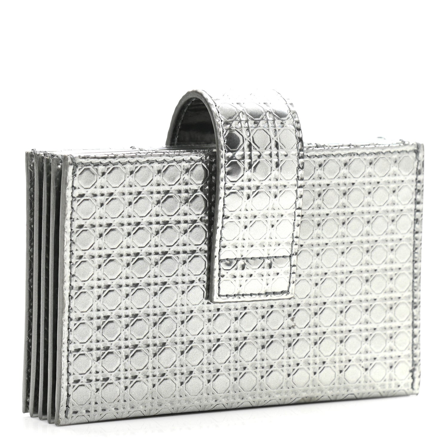 Christian Dior Metallic Patent Micro-Cannage Montaigne Gusseted Card Holder Silver 3 of 8