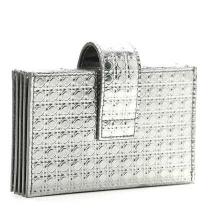 Christian Dior Metallic Patent Micro-Cannage Montaigne Gusseted Card Holder Silver 3 of 8
