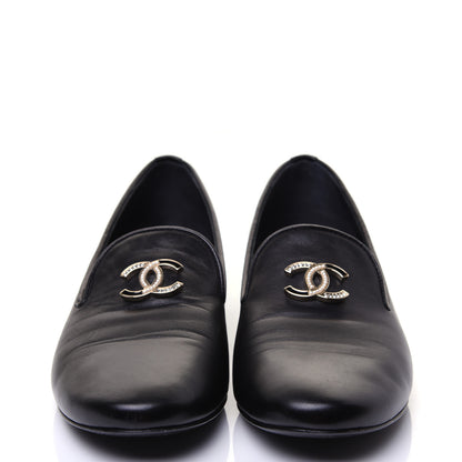 Chanel Enamel Pearl Crystal Lambskin Womens CC Mocassin Loafers 37 Black 2 of 11