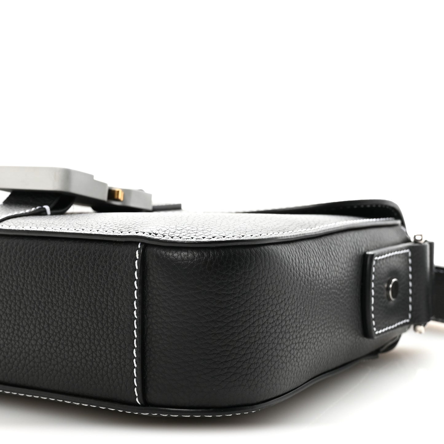 Grained Calfskin Medium Saddle Messenger Bag Black